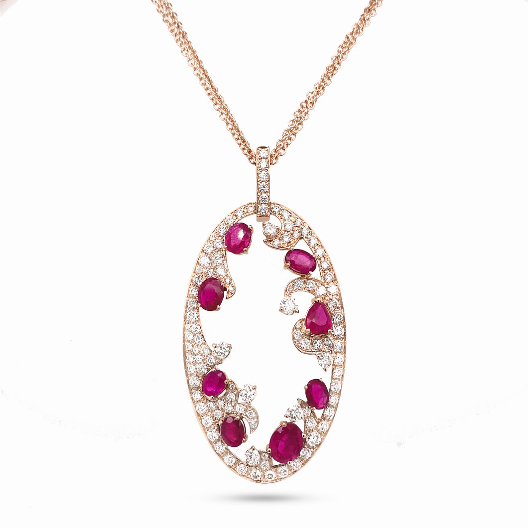 Ruby and Diamond Oval Pendant